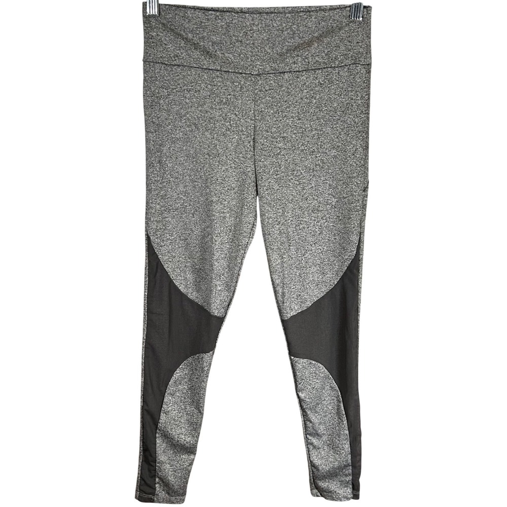 Series-8 Fitness Womens Gray Heathered Mesh Panel High Rise Leggings Small